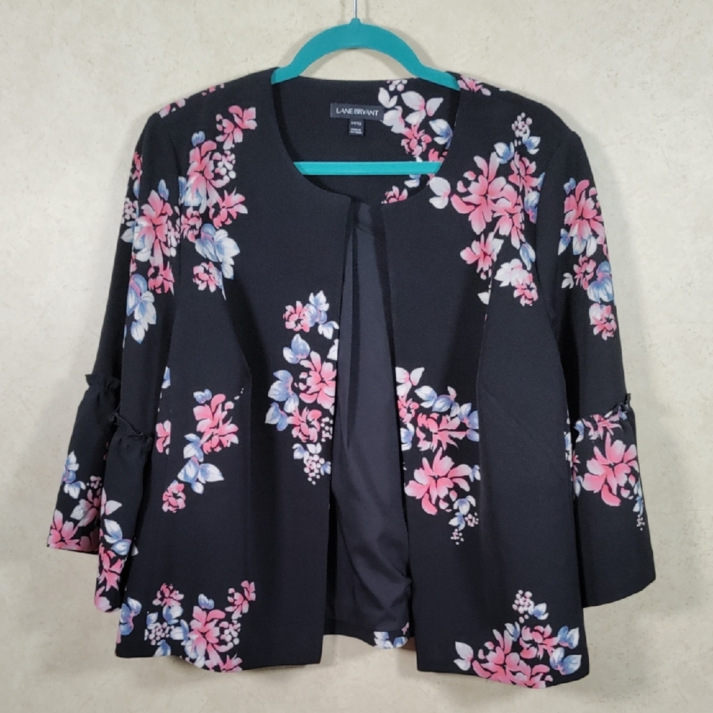 6156 Lane Bryant black w/pink & blue floral print jacket 14/16